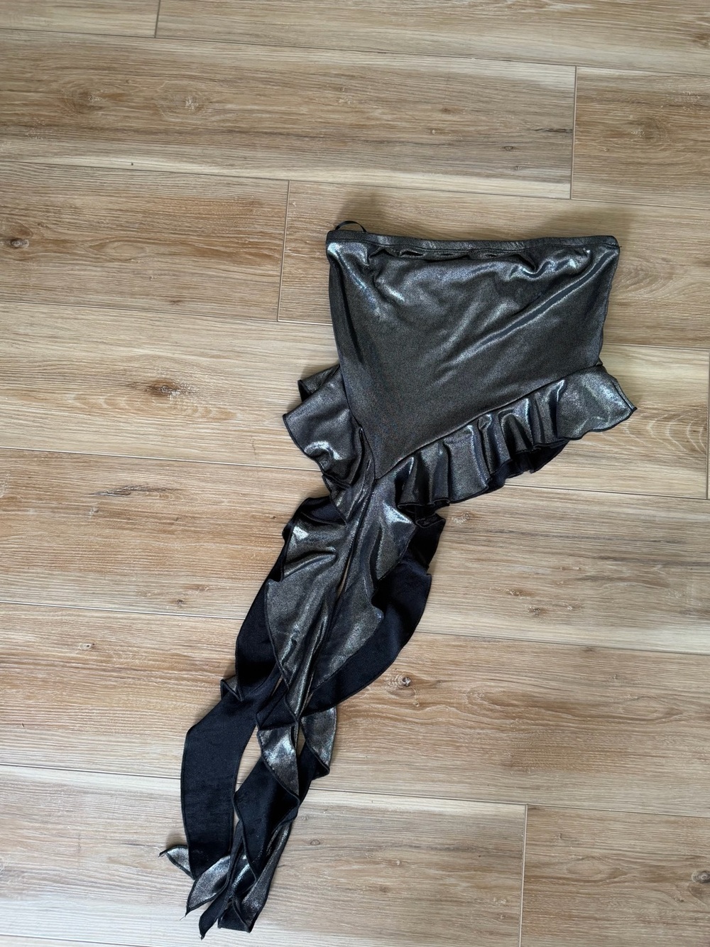 Metallic Black Ruffled tube top